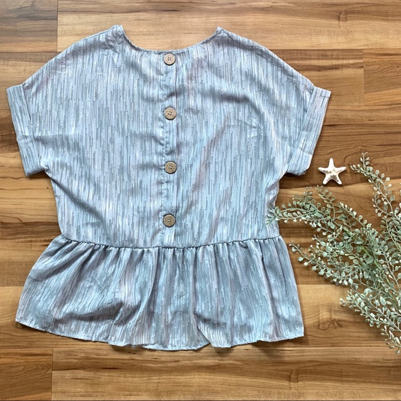 Blu Pepper Women’s Light Blue Button Back Peplum Top - Picture 2 of 16